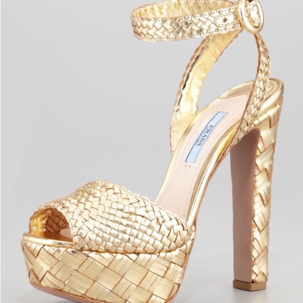 PRADA Woven Metallic Leather Platform Shoes💃🏻👠